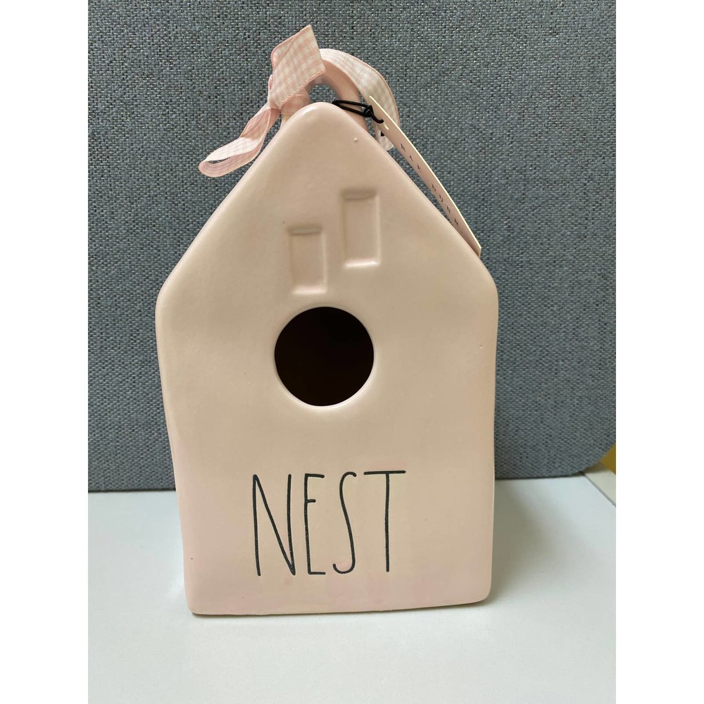 Rae Dunn Artist Collection by Magenta Pink Bird House NEST pink ribbon